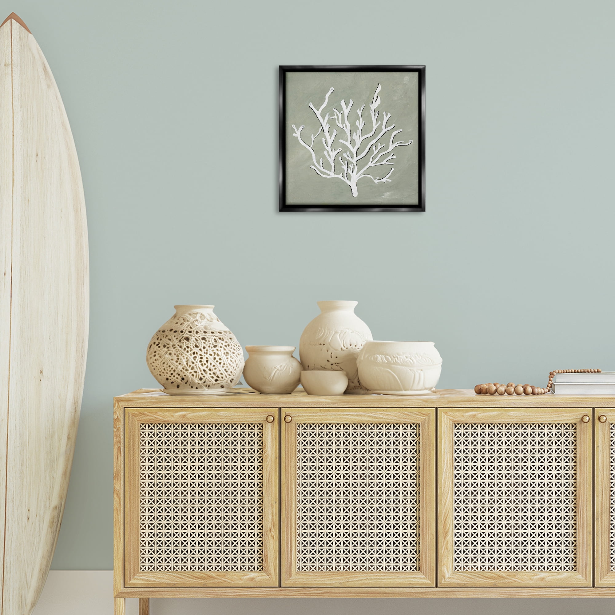 Stupell Industries White Coral Impression Coastal Painting Black Floater Framed Canvas Art Print Wall Art, 18 x 18