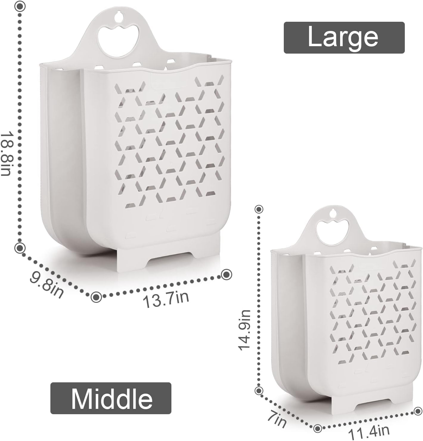 Laundry Basket Collapsible Laundry Hamper 2 Packs Clothes Hamper Portable Dirty Clothes Basket Smart Saving Space Hampers for Laundry Dorm Room Ventilated Design (White)