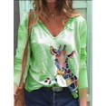 thumbnail image 2 of Camisetas largas con estampado de jirafa para mujer, Jersey holgado de manga larga con cuello en V, ropa informal de calle para invierno, 2021, 2 of 4