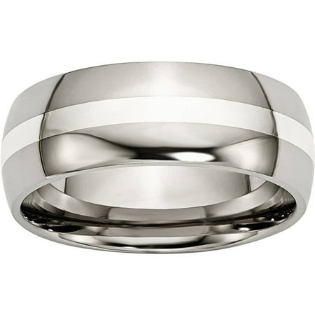 Primal Steel Titanium Sterling Silver Inlay 8mm Polished Band