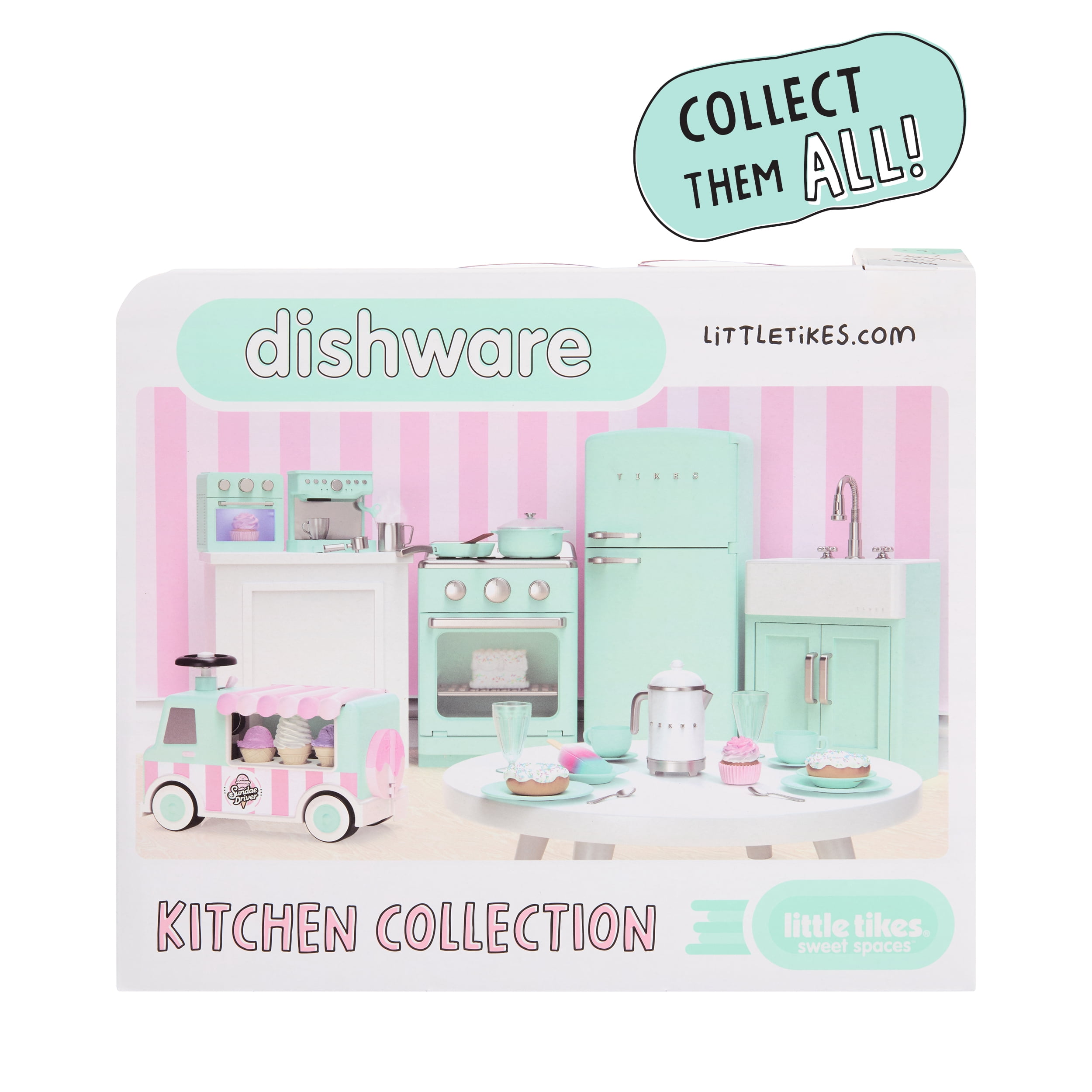 Little Tikes Sweet Spaces Dishware Set, Play Kitchen Cookware, Sea Foam, Ages 3+