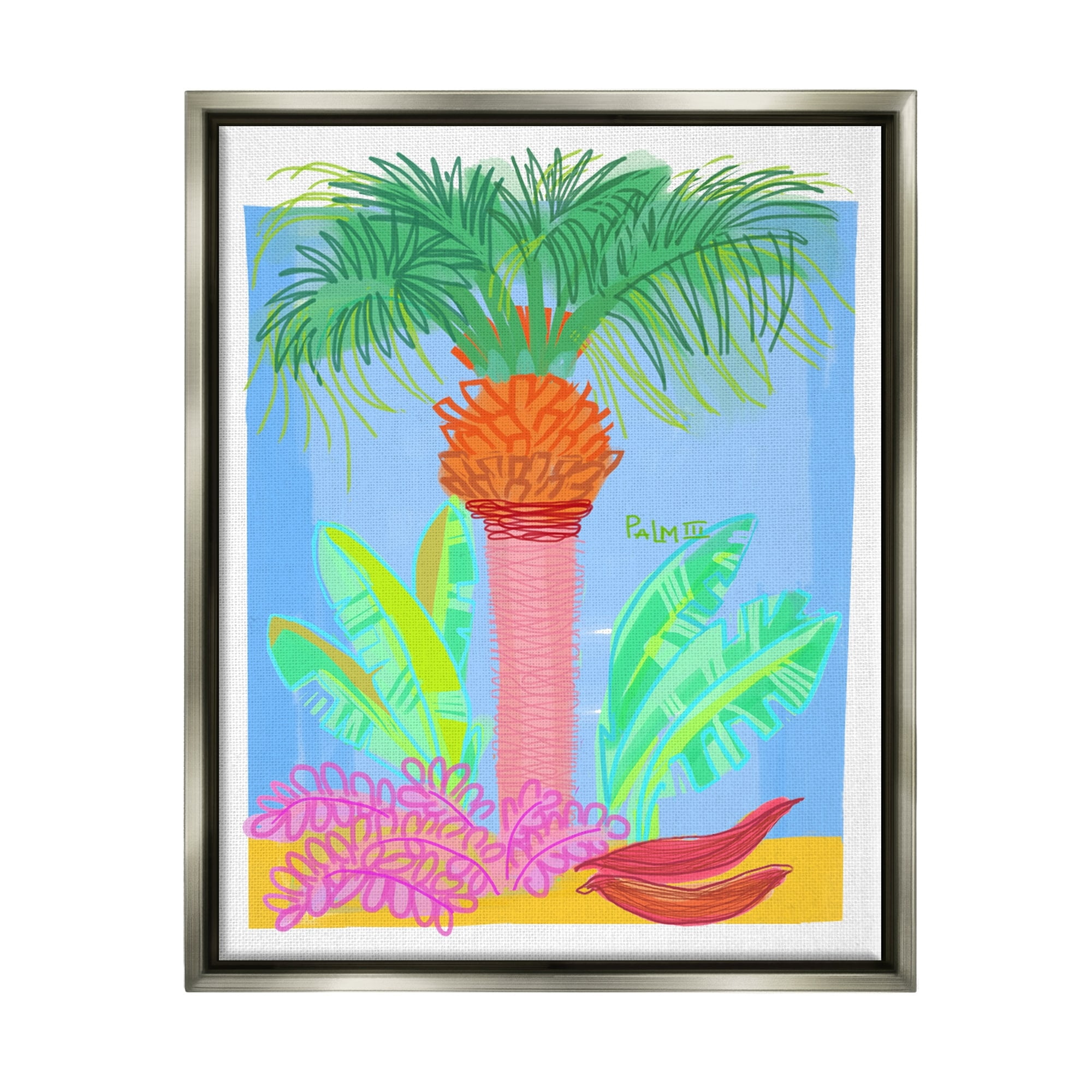 Stupell Industries Tropical Palm Tree Botanicals Summer Beach Day Graphic Art Luster Gray Floating Framed Canvas Print Wall Art, Design by unknown