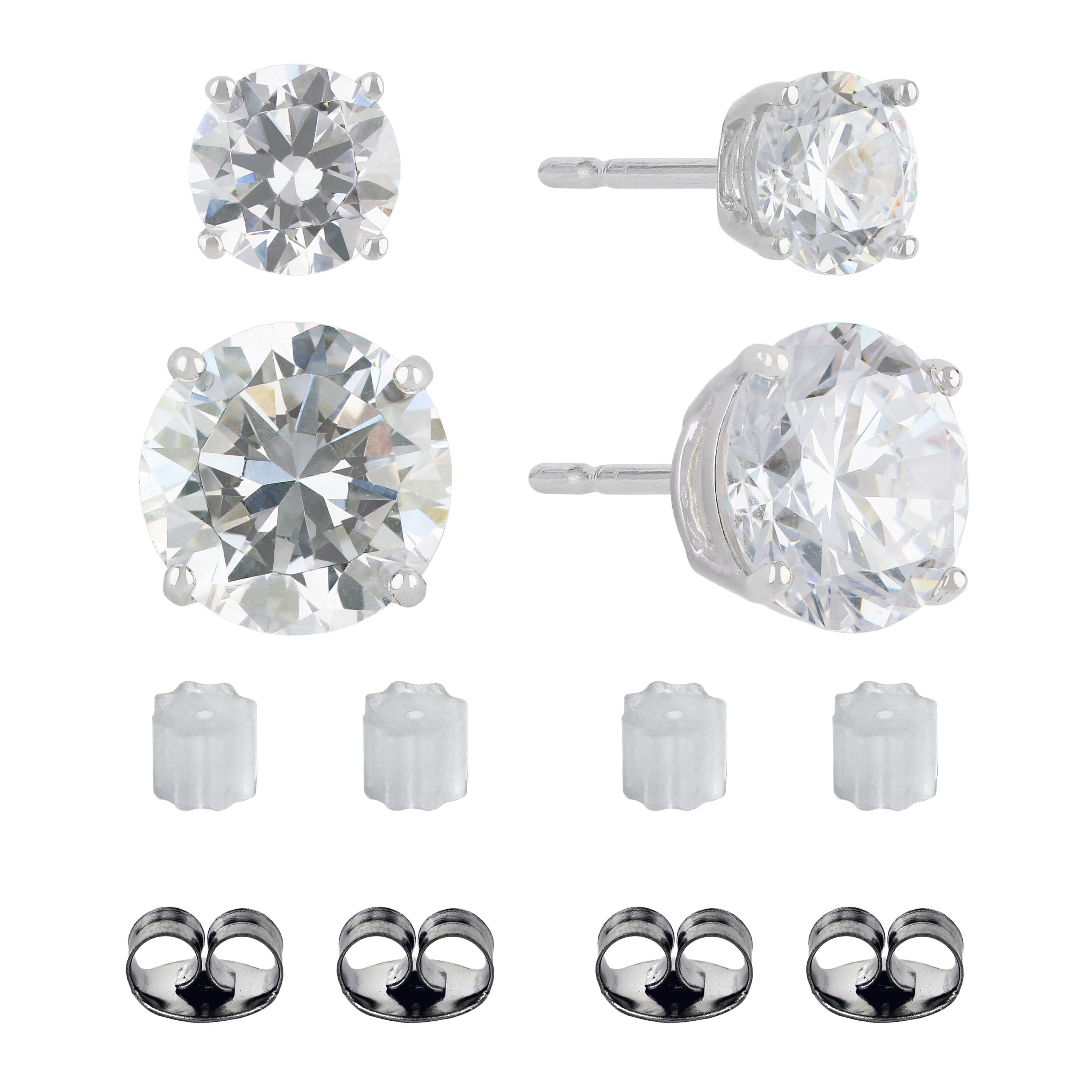 Brilliance Fine Jewelry Women's Simulated Diamond Duo Round Earring Set in Sterling Silver 8mm