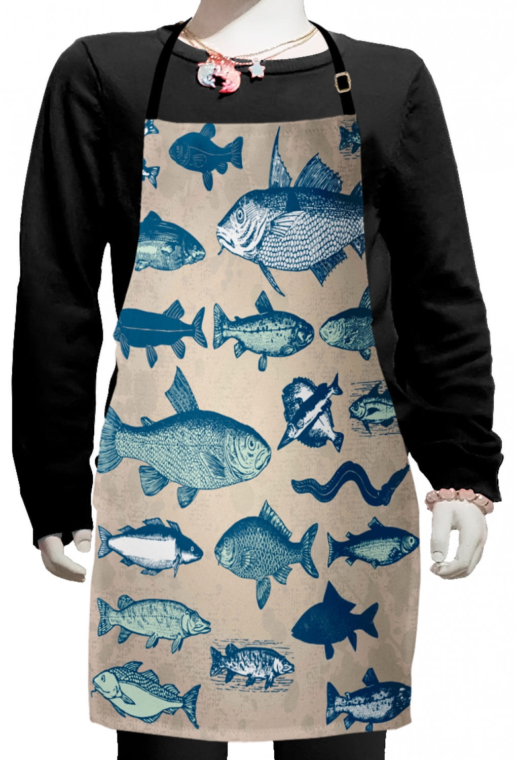 Fish Kids Apron, Vintage Style Group of Various Different Fish Animals