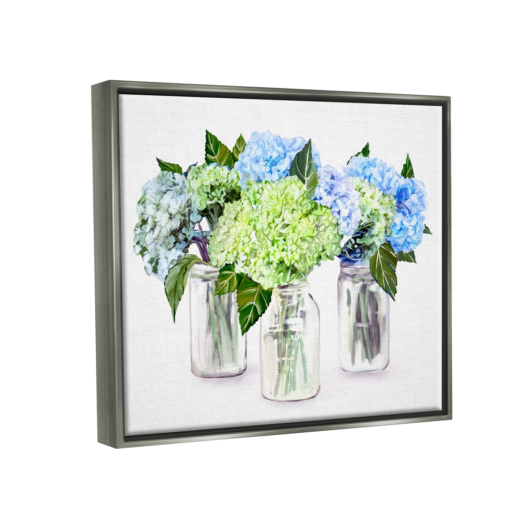 Stupell Varied Floral Hydrangea Jars Botanical & Floral Painting Gray Floater Framed Art Print Wall Art