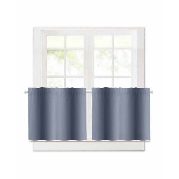 Navy Blue Gradient Short Blackout Curtains 30Inch Long Abstract Texture Modern Simple Rod Pocket Kitchen Curtains, 2 Panels Thermal Insulated Room Darkening Drapes for Bedroom, 30"W x 30"L