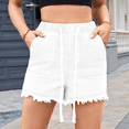 thumbnail image 6 of Jean Shorts Denim Elastic Waist Drawstring Shorty Shorts for Women White L, 6 of 7