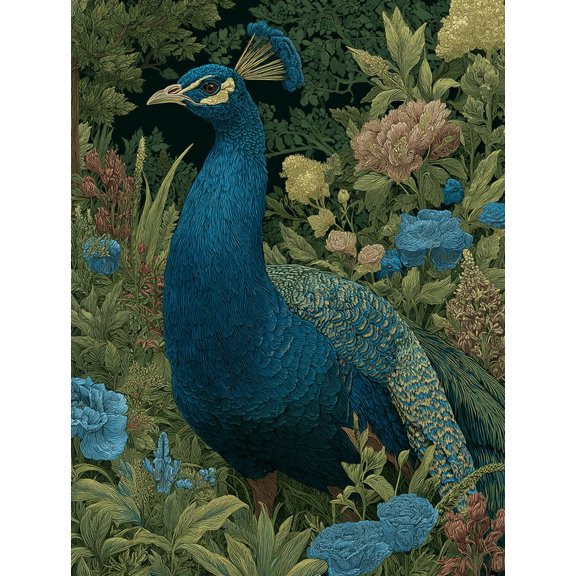Peacock Floral Canvas Print, Wall Decor for Living Room Bedroom Dining Room Hallway Office Hotel