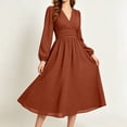 thumbnail image 5 of GUACER V Neck Midi Dresses for Women Long Sleeve Puff Sleeve Wrap Waist A-Line Polka Dot Elegant Dresses for Wedding Guest Fall, 5 of 6