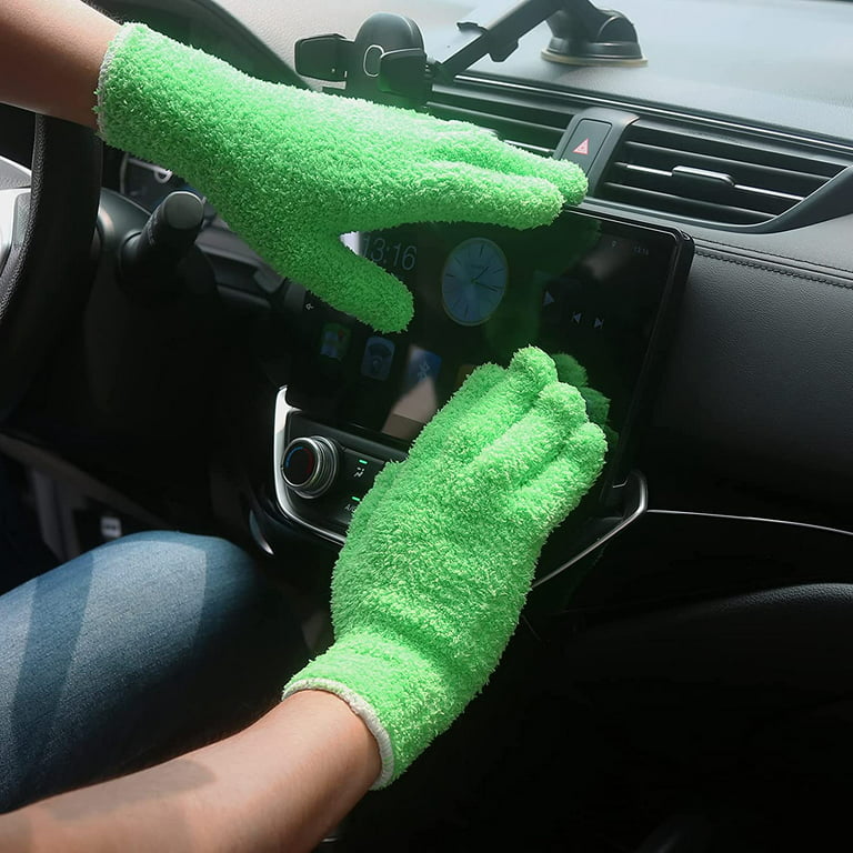Evridwear Microfiber Dusting Gloves , Dusting Cleaning Glove for Plants,  Blinds, Lamps,and Small Hard to Reach Corners(Grey+Green)