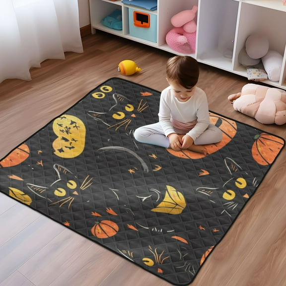 WOBOGO Halloween Cat Baby Playmats Extra Large Waterproof Rollable Activity Pads for Toddlers 50×50inch
