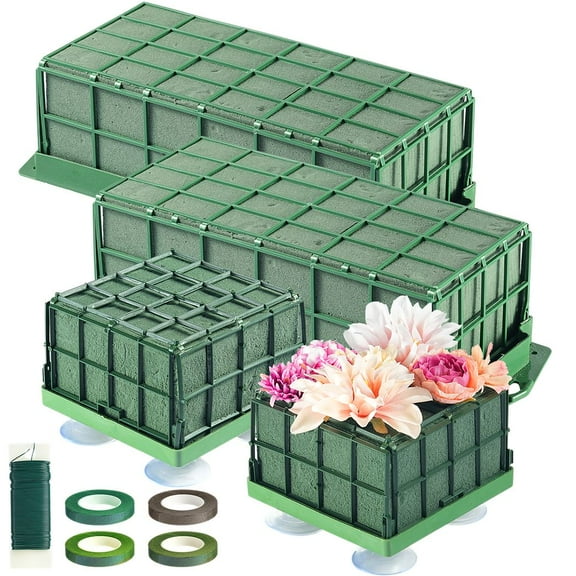 4Pcs Floral Foam Blocks Cage, Suction Cup Floral Holder Sponge, Floral Craft Wet Foam for Home Garden Door Tabletop Florist Wedding Decor Flower Arrangement