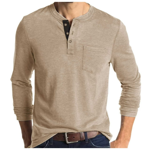 T-Shirt à Manches Longues Boutonné pour Homme, Élégant, pour l'Automne, Tenue Décontractée, Couche de Base Confortable pour un Usage Quotidien, T-Shirt à Col Rond Tendance