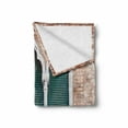 thumbnail image 2 of Venice Soft Flannel Fleece Throw Blanket, Traditional Gothic Style Windows with Flower Pots on Brick Wall, Cozy Plush for Indoor and Outdoor Use, 50" x 60", Pale Brown White Blue, by Ambesonne, 2 of 6