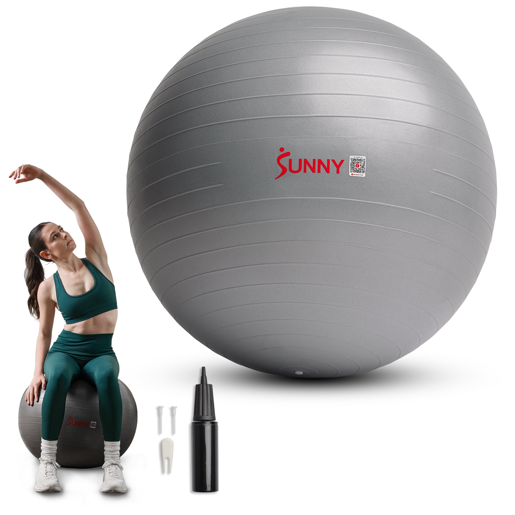 Sunny Health & Fitness Premium Yoga Ball Small 55CM Anti-Burst Exercise Ball for Workouts, Pregnancy, Physical Therapy, Stability Ball Chair Fitness, Extra Thick Yoga Ball with Pump - SF-EB02-S