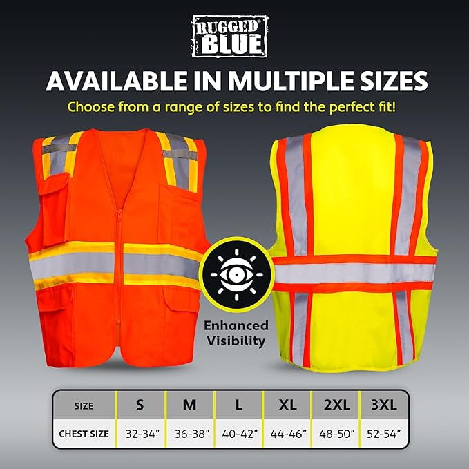 Rugged Blue Type R Class 2 Hi-Vis Two-Tone Surveyor Safety Vest, Hi-Vis Yellow, S