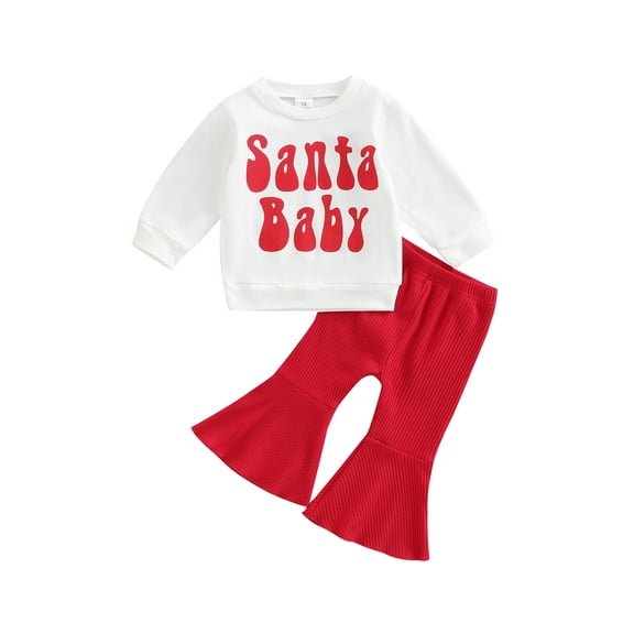 Bagilaanoe 2Pcs Toddler Baby Girl Christmas Outfits Letter Print Long Sleeve Hoodie Tops Flared Trousers 6M 9M 12M 24M 2T 3T 4T Fall Long Pants Set