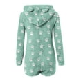 thumbnail image 4 of SYMOID Soft Fleece-Like Womens Green Hooded Romper - Paw Print Pattern, Long Sleeve Short Bottom, Full Front Zipper for Home Loungewear/Sleepwear,Size L, 4 of 5