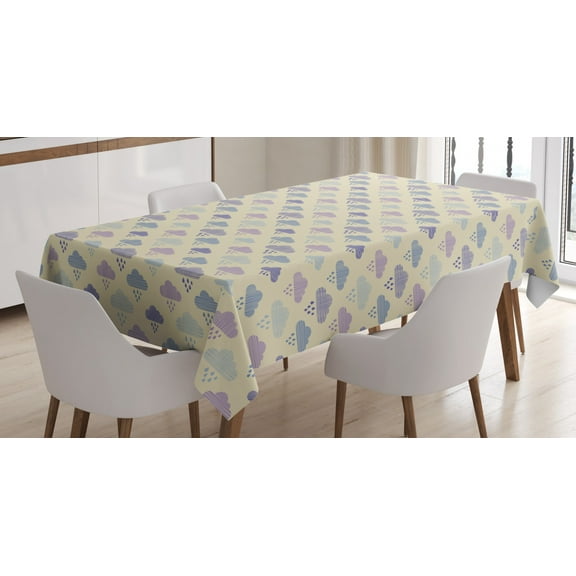Rain Tablecloth, Minimalist Design of Elemental Cloud Figures Vertical Striped and Checkered Design, Rectangular Table Cover for Dining Room Kitchen, 60 X 90 Inches, Multicolor, by Ambesonne