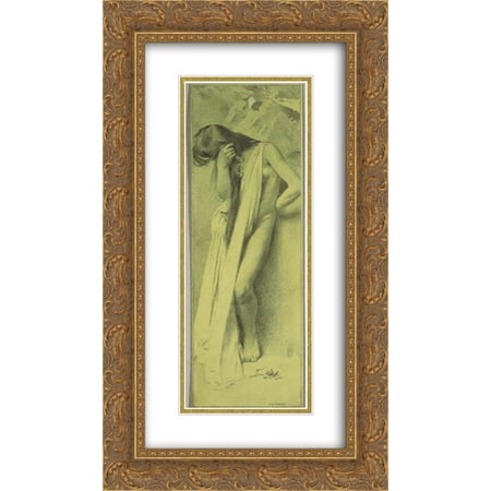 Leaf Fine Gold Plate - Koloman Moser 2x Matted 14x24 Gold Ornate Framed Art Print 'Reproduction template for the right part of the leaf for Gerlach's love allegories. New Series, Plate 30'