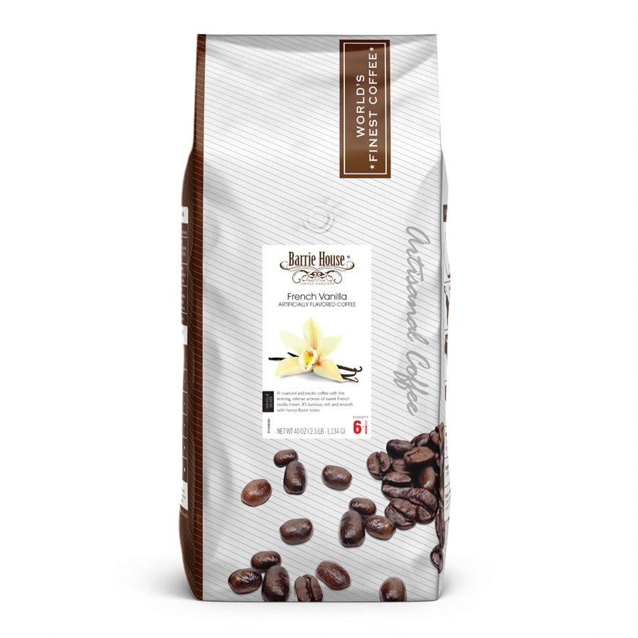 Barrie House Organic French Vanilla Coffee, 2.5lb Bag | Medium Roast Whole Beans | Small Batch Artisan Coffee| Organic & Fair Trade Certified