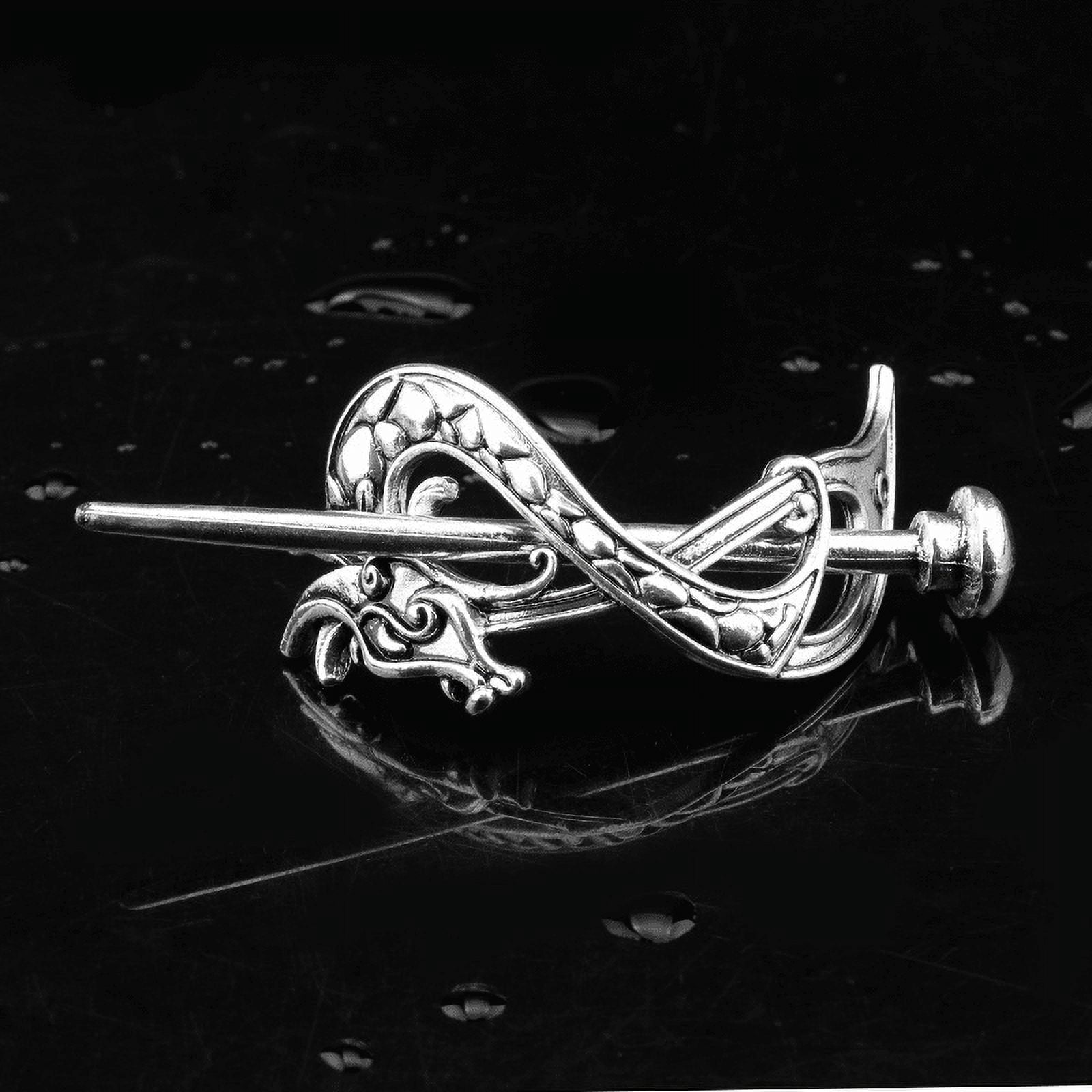 Celtic Viking Hairpins Set of 6 - Silver Knot Hair Slides 6-Piece Silver Celtic Hair Slide Set - Vintage Metal Hair  main image 2