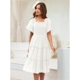 thumbnail image 2 of Women'S Summer Casual Flutter Sleeve Square Neck Smocked Midi Dress White XL, 2 of 7