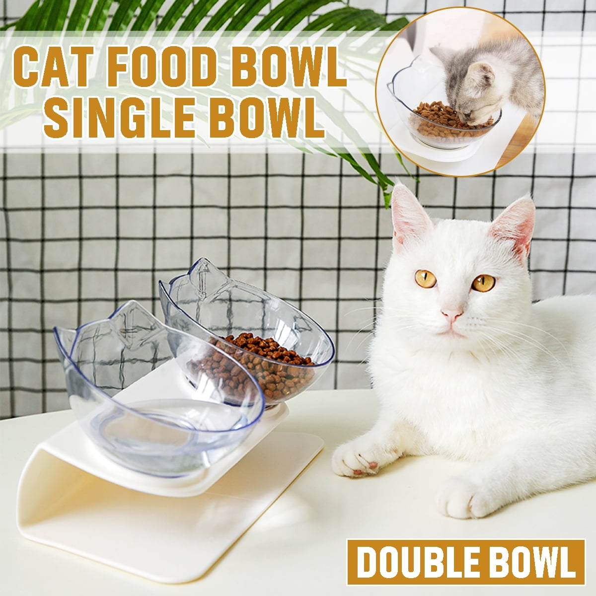 2 PCS Neckprotection Cat Bowl Fashion Cat Ears Oblique Mouth Single Double Bowl Drinking Food