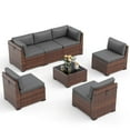 thumbnail image 4 of Poteban 7 Pieces Outdoor Sectional Sofa Set , PE Wicker Rattan Slanted Back Outdoor Conversation with Cushions and Glass Coffee Table for Backyard Garden, Dark Gray, 4 of 11