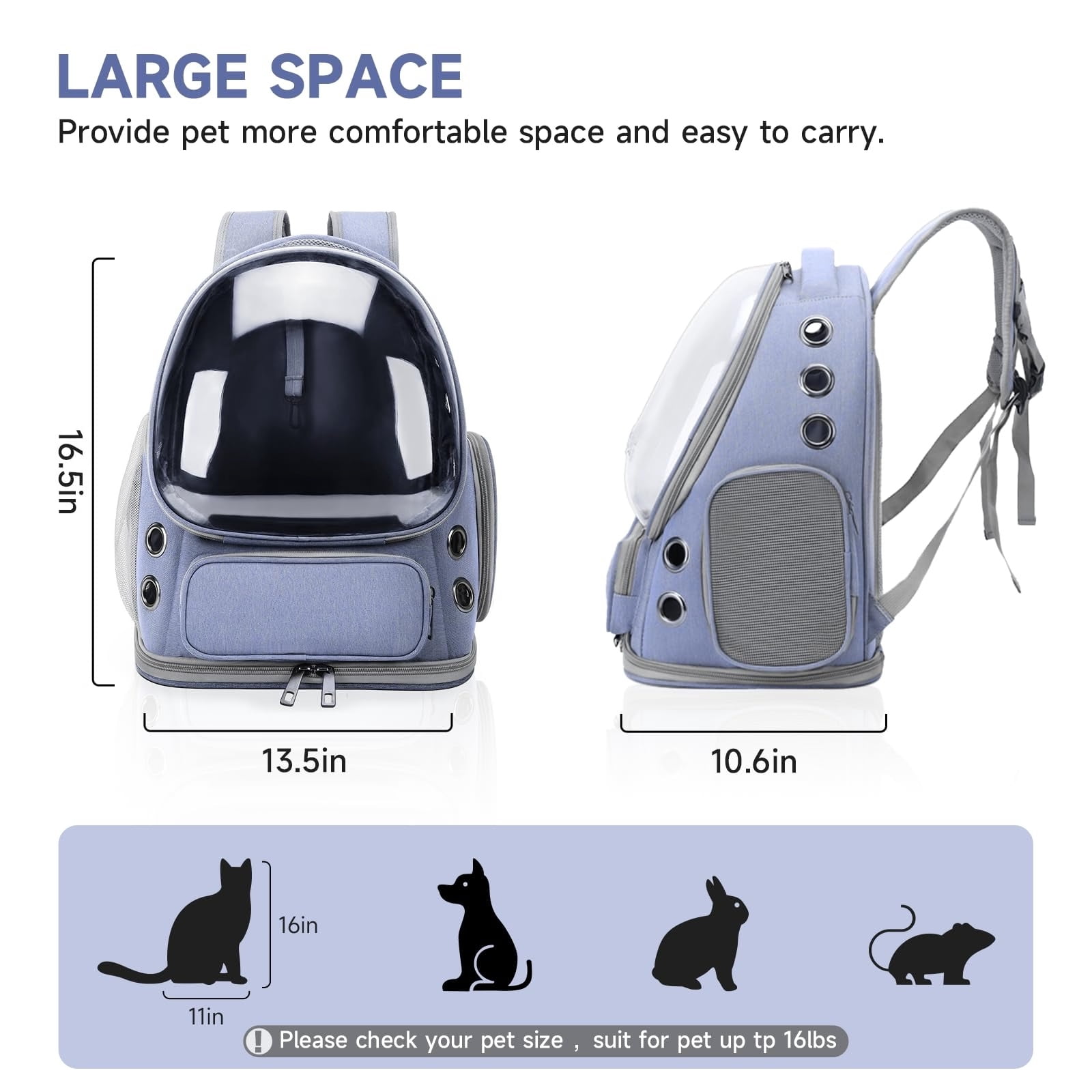 Cat Backpack Carrier, Breathable Cat Carrier Large Space Bubble Pet Backpack for Kitty Small Dog up to 15lbs, Transparent & Foldable Pet Carrier for Travel Hiking