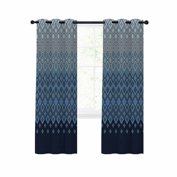 Blue Grey Ombre Geometric Blackout Curtains 84 Inches Long for Bedroom, Modern Abstract Art Thermal Insulated Room Darkening Black Out Window Curtain Panels Grommet Drapes for Living Room