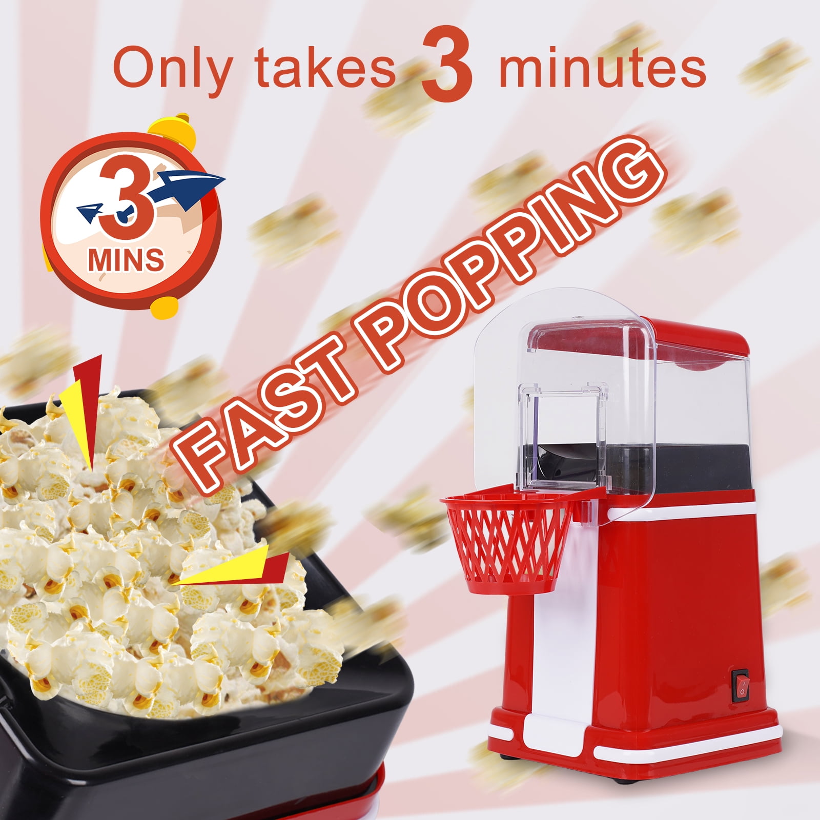 Generic 1200W Popcorn Popper Popcorn Maker Electric Popcorn Machine No Oil Needed for Home Family Kids Purple