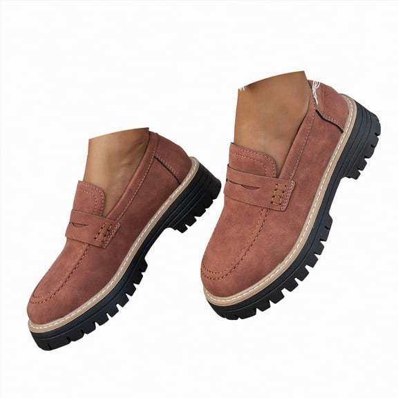 Gvdentm Women Sneakers Womens Loafers Shoes Platform Chunky Loafer Comfortable Slip On Work Office Business Casual Dress Shoes(Brown,6.5)