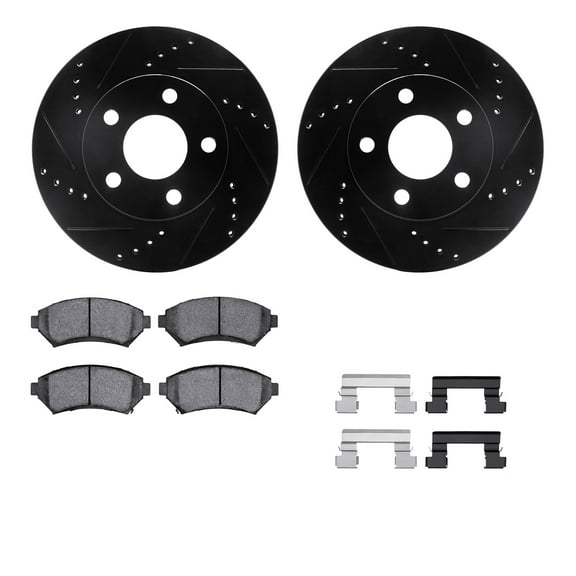 Dynamic Friction Company Front Brake Rotors-Drilled and Slotted-Black with 5000 Advanced Brake Pads includes Hardware 8512-52035