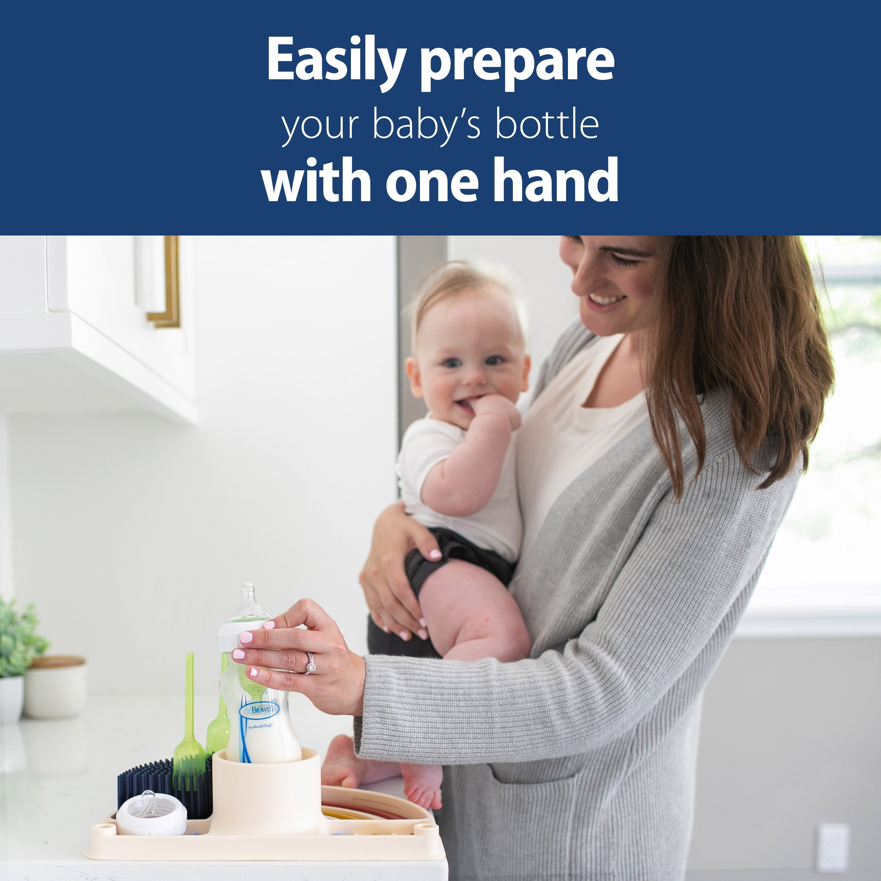Dr. Brown's 2-in-1 Dry and Prep Silicone Mat, Built-in Baby Bottle Holder and Drying Mat, BPA Free