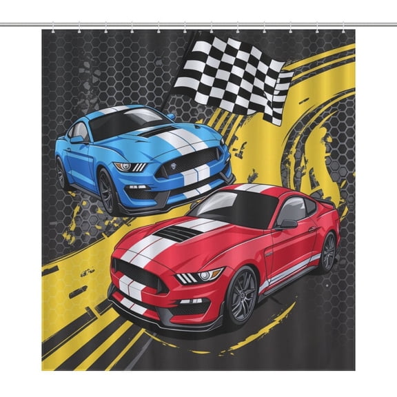 3D Cartoon Race Sports Car Shower Curtain Bathtub Decor Bathroom Fabric Waterproof Curtains Shower
