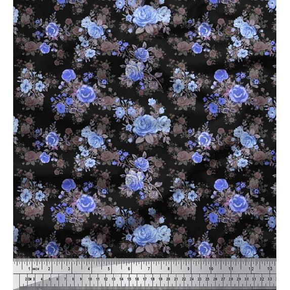 Soimoi Cotton Duck Fabric Leaves & Begonia Floral Print Fabric by The Yard 42 Inch Wide