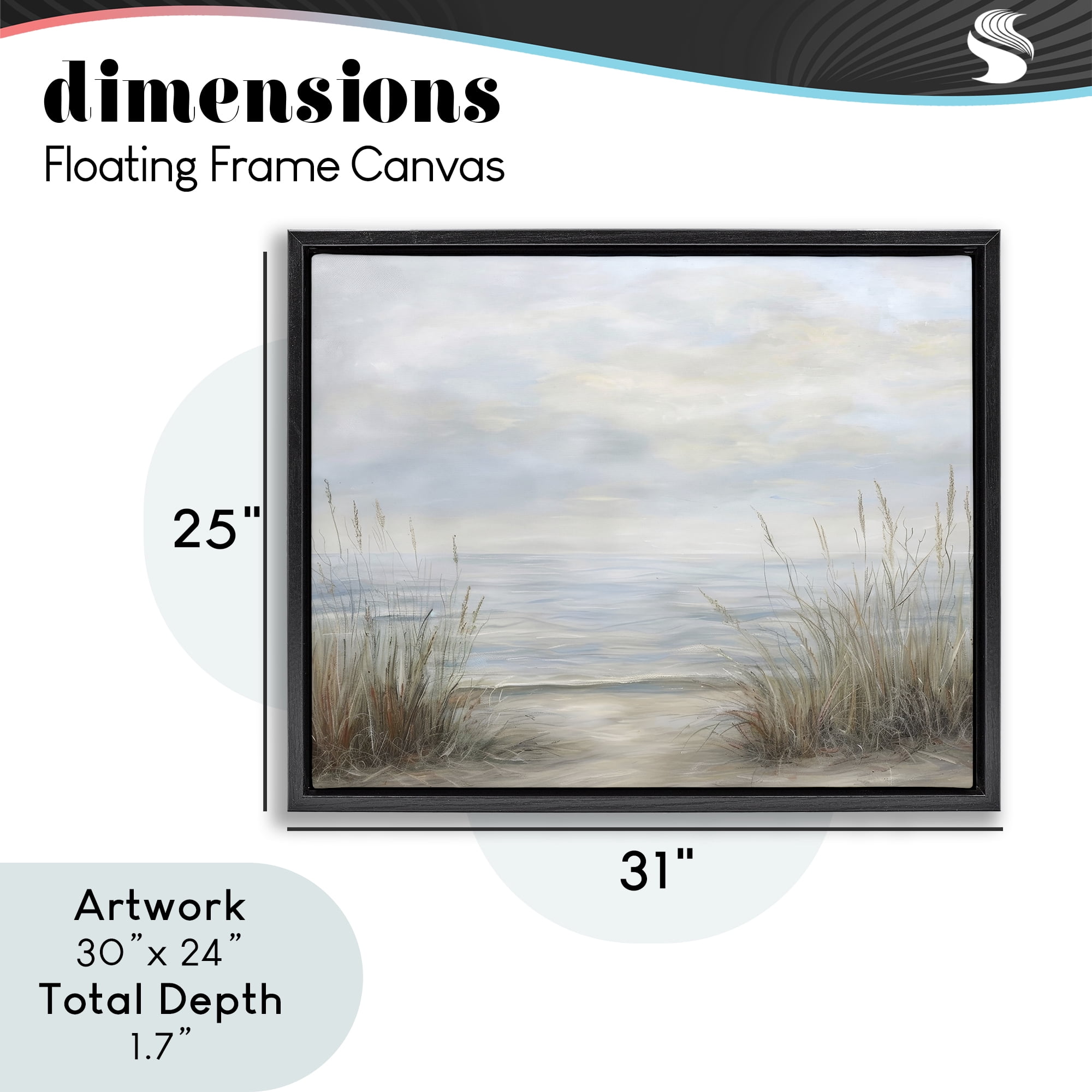Stupell Industries Silent Beach with Seaside Dunes Black Framed Floater Canvas Wall Art, design by Petal Prints Design