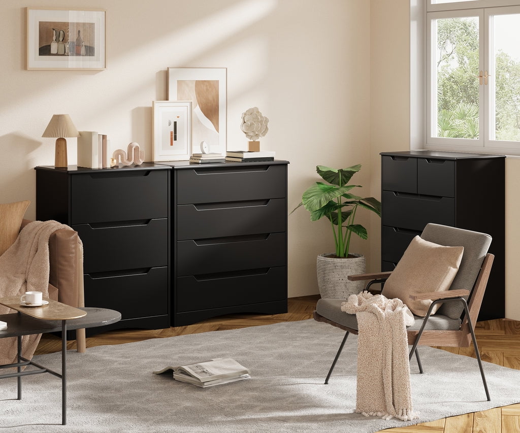 Aiho 4-Drawer Dresser for Bedroom, Wood Drawer Chest Storage Cabinet for Living Room, Hallway, Entryway, Home Office - Black