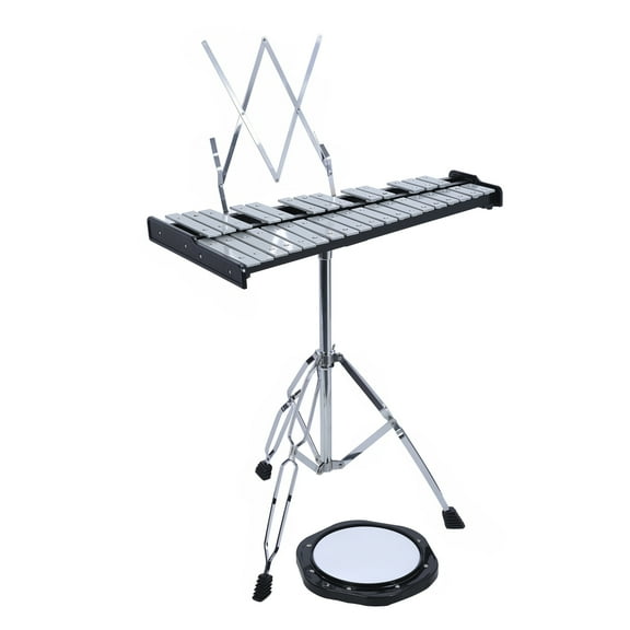 ZNNT 32 Notes Glockenspiel Xylophone Bell Kit, Percussion Instrument with Practice Pad, Adjustable Stand, Glockenspiel Stick, Drum Sticks and Carrying Bag