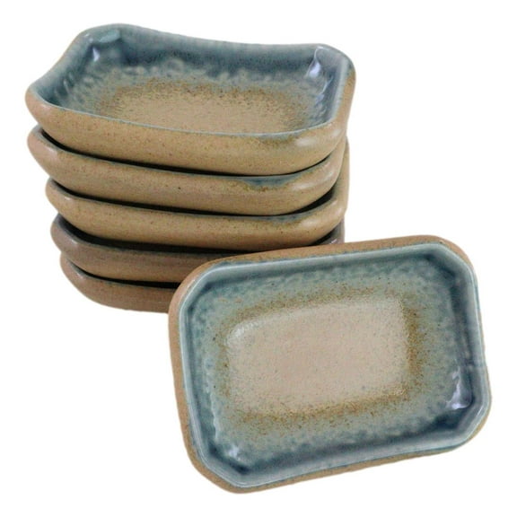 Pack Of 6 Ceramic Ao Nagashi Soy Sauce Oil Condiment Rectangular Dishes 2oz