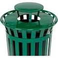 thumbnail image 3 of 36 Gallon Outdoor Metal Slatted Trash Receptacle with Rain Bonnet Lid, Green, 3 of 7