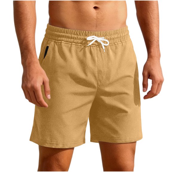 Ecqkame Mens Athletic Shorts Elastic Waist Drawstring Loose Straight Leg Shorts Outdoor Hiking Workout Casual Versatile Shorts Yellow L