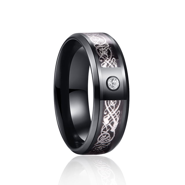 Anillo de acero de titanio con patrón de dragón, pieza de dragón, anillo de joyería luminosa con incrustaciones de diamantes, anillo de acero inoxidable
