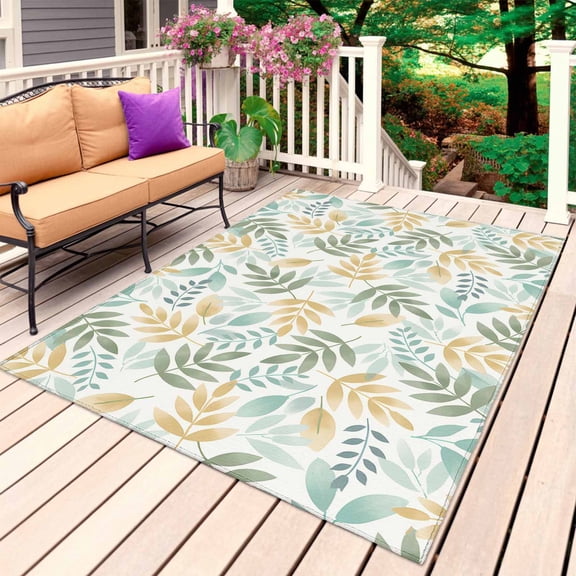 Leaf Outdoor Rug for Patio/Deck/Porch, Non-Slip Large Area Rug 3 x 5 Ft, Retro Sage Green Multicolors Tree Branch Plant Indoor Outdoor Rugs Washable Area Rugs, Reversible Camping Rug Carpet Runner