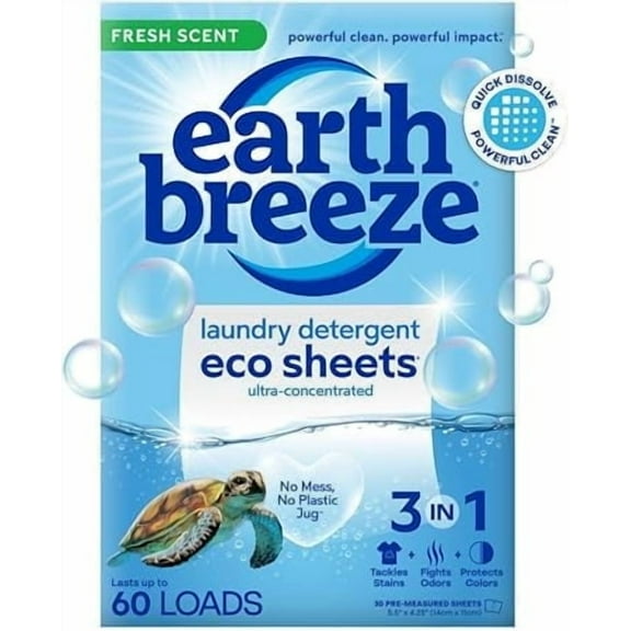 Earth Breeze Infant Laundry Detergent Sheets, 30 Count, 60 Loads, Fragrance-Free