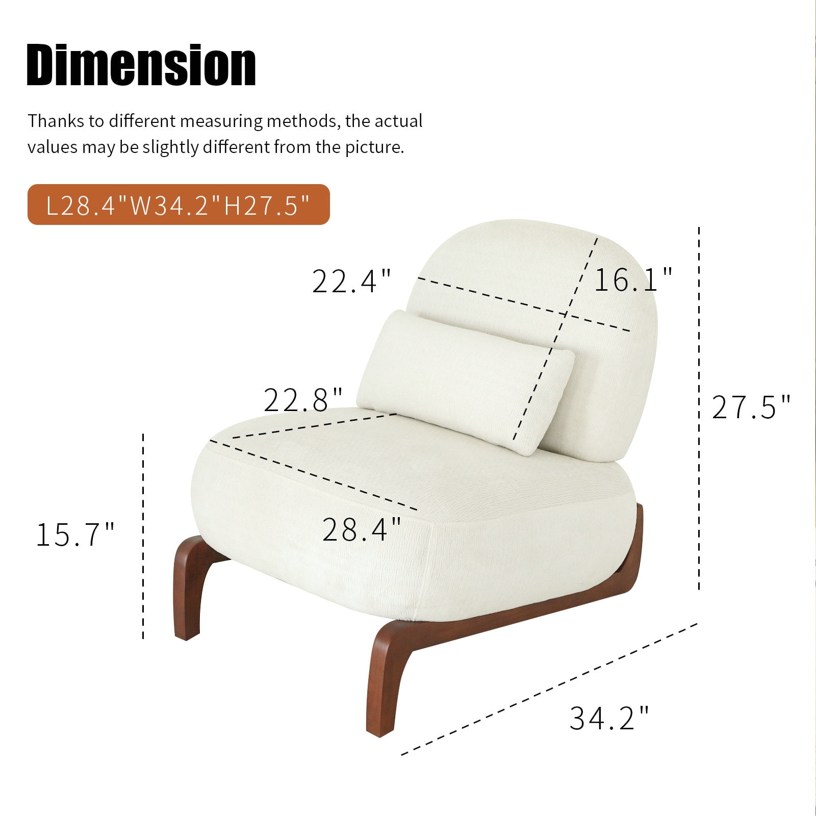 Cute Accent Chair with Solid Wood Legs, Living Room Chair with Soft Fabric Cushion, Cozy Bedroom Chair, Comfy Armless Reading Chair for Apartment, Waiting Room, Balcony (White)