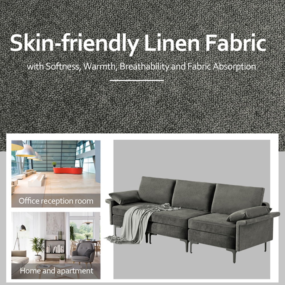 Finihen Sectional Sofa Couch, 3-Seat Sofa, Large 3-Seat Sofa Sectional with Metal Legs and 2 USB Ports for 3-4 people, for Living Room, Bedroom, Gray Finihen Sectional Sofa Couch, 3-Seat Sofa, Large 3-Seat Sofa Sectional with Metal Legs and 2 USB Ports for 3-4 people, for Living Room, Bedroom, Gray