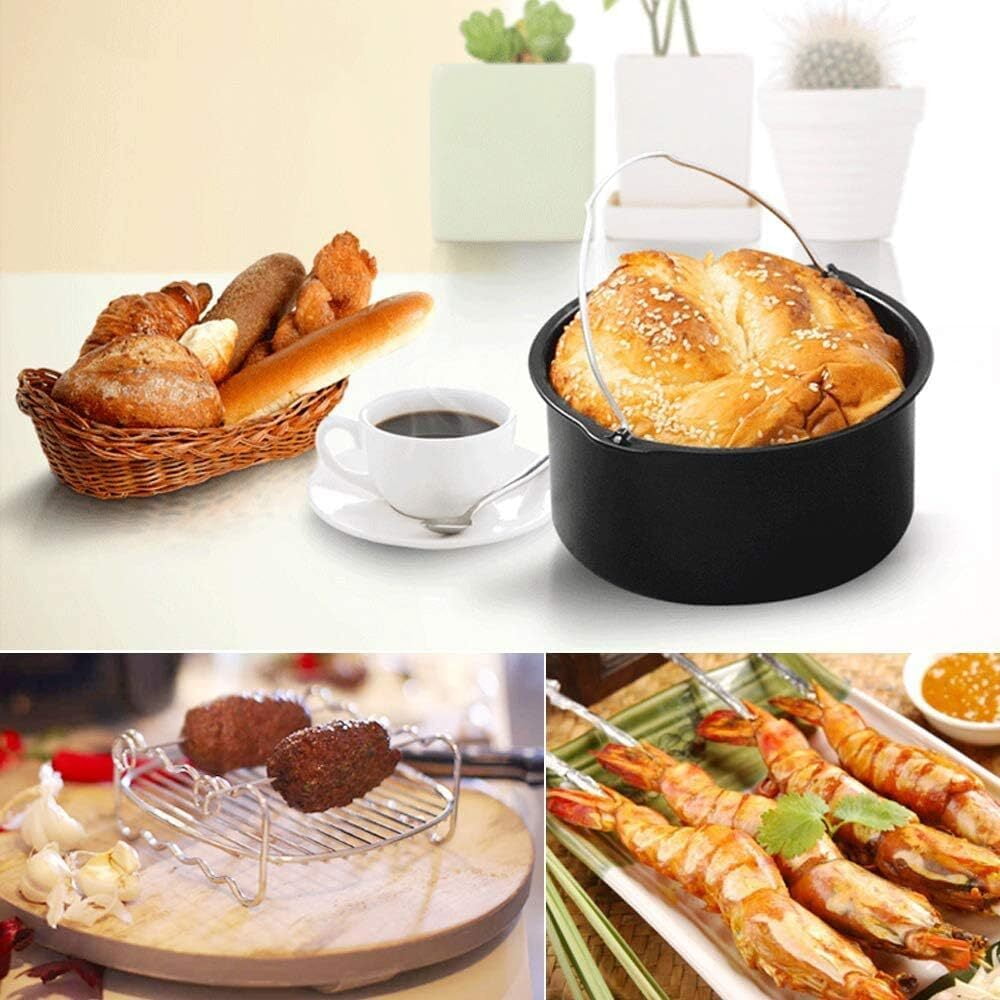 Air Fryer Accessories - 7 Inch Set of 10 Pcs Compatible for 3.2 - 6.8QT Accessories for Air Fryer with Cake Pan, Pizza Pan, Air Fryer Liner (Set of 10)