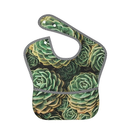 Bingfone Mess-Proof Baby Bib - Waterproof Bib For Baby Boy Or Girl With Food Catcher Pocket, Unisex-Succulents